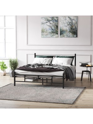 Mobpazar Defne Metal Karyola 140 X 200 cm Siyah Renk Modern Tasarım Metal Yapı ile Dayanıklı