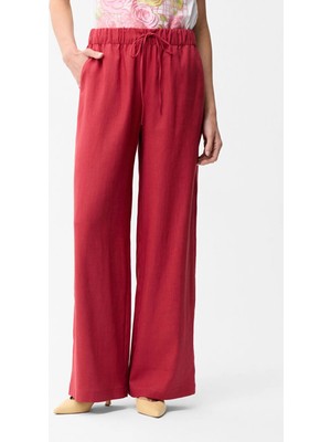 Love My Body Beli Lastikli Keten Cepli Pantolon Bordo 153L9331001