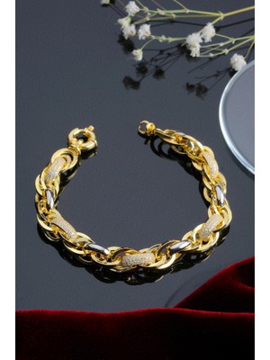 Innuendo 925 Ayar Gümüş Altın Kaplama Zirkon Taşlı Lüks Halka Zincir Bilekli