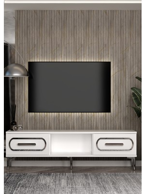 Cantek Dizayn TV1408-1408-TV150-128 Tv Sehpası Beyaz-Gümüş
