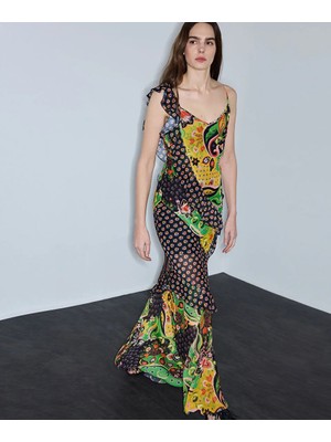 İpekyol Asimetrik Volanlı Desen Mix Elbise IS1260002367070