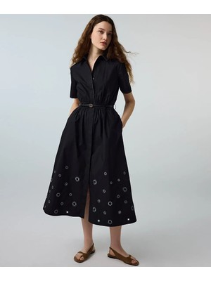 İpekyol Kemerli ve Kontrast Nakışlı Poplin Elbise IS1260002395001