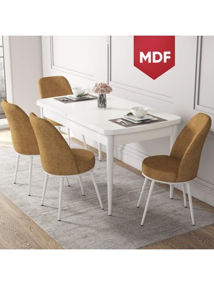 Canisa Concept Kor  Serisi, Beyaz 70X114 Açılabilir MDF Mutfak Masa Takımı, 4 Sandalye