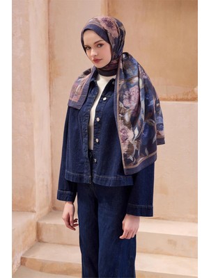Belli Fresh Çiçek Desen Lacivert Sanda Şal 1362