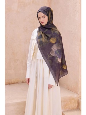Belli Fresh Çiçek Desen Mor Vintage Şal 1