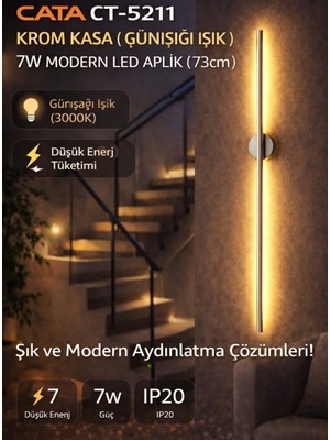Cata CT-5211 Krom Kasa Günışığı Kılıç Dekoratif Çift Yönlü Duvar Aplik Armatür 75CM