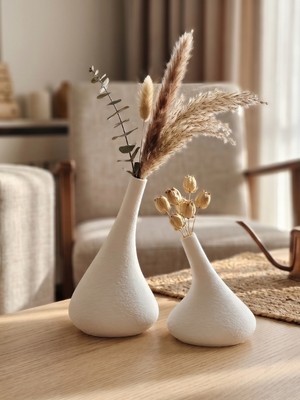 Doyonix Dekoratif  Vazo, Saksı 2 Li Beyaz