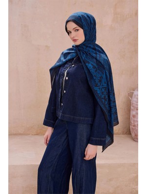 Belli Fresh Etnik Desen Lacivert Vintage Şal 2