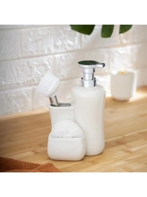 Ulu Pazarlama Beyaz Silindirik Fırçalı Sıvı Sabunluk