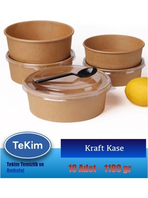 PremiumPort 1100 cc Kraft Karton Kapaklı Kase Salata ve Makarna 10'lu Set