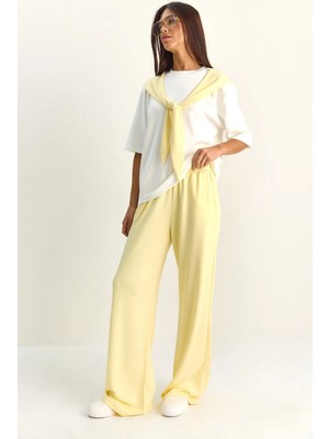 Shade Kadın Şal Detaylı Basic T-Shirt Beli Lastikli Bol Pantolon Alt-Üst Modal Takım