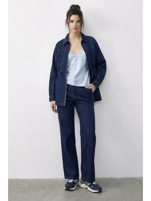Shade Kadın Fermuarlı Belden Bağlamalı Cep Detaylı Denim Alt-Üst Takım