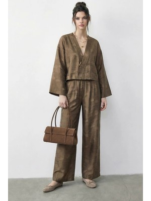 Shade Kadın Kendinden Çiçek Desenli Kruvaze Kimono Salaş Pantolonlu Alt-Üst Takım