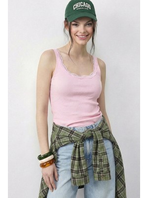 Shade Kadın Pamuklu Slim Fit U Yaka Dantelli Atlet