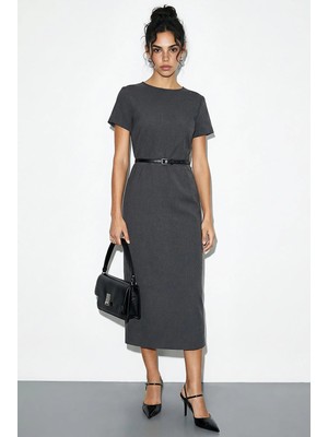 Shade Kadın Kemerli Bisiklet Yaka Kalem Elbise