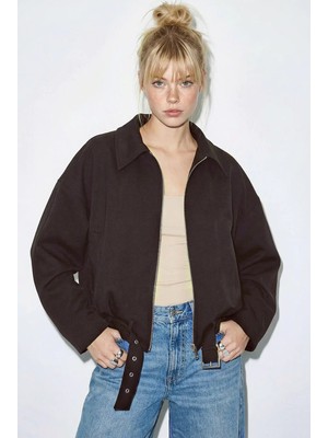 Shade Kadın Oversize Kemer Detaylı Fermuarlı Astarlı Bomber Ceket