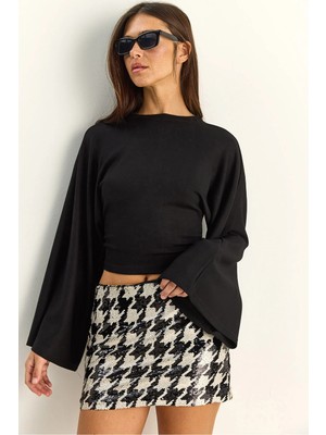 Shade Kadın Belden Oturtmalı Drapeli Geniş Kol Crop Bluz