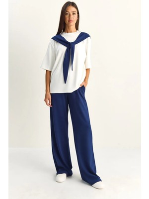 Shade Kadın Şal Detaylı Basic T-Shirt Beli Lastikli Bol Pantolon Alt-Üst Modal Takım
