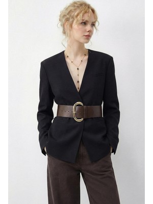 Shade Kadın Geniş Kemerli Kruvaze Yaka Astarlı Ceket