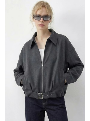 Shade Kadın Oversize Kemer Detaylı Fermuarlı Astarlı Bomber Ceket
