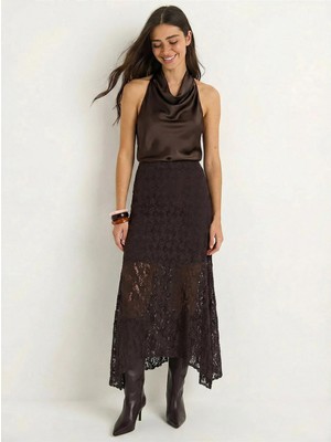 Shade Kadın Asimetrik Kesim Astarlı Likralı Dantel Etek