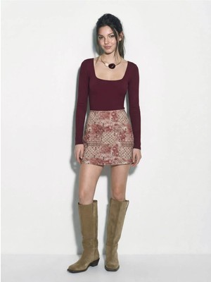 Shade Kadın Desenli Denim Mini Etek