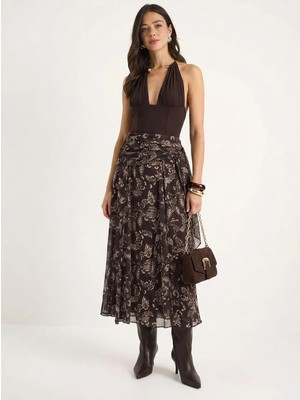 Shade Kadın Etnik Desen Bağlamalı Astarlı Şifon Etek