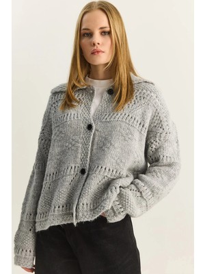 Shade Kadın Pointelle Örgü Düğmeli Şal Yaka Hırka