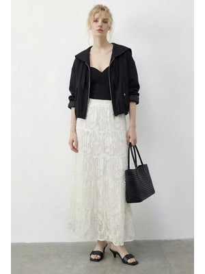 Shade Kadın Beli Lastikli Kendinden Desenli Astarlı Midi Etek