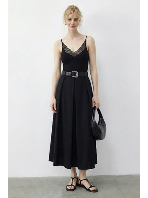 Shade Kadın Pile Detaylı Midi Boy Kemerli Etek