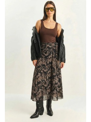 Shade Kadın Etnik Desen Bağlamalı Astarlı Şifon Etek