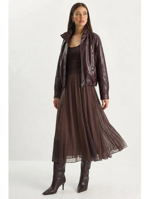 Shade Kadın Esnek Bel Tül Detaylı Astarlı Uzun Şifon Etek