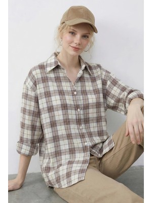 Shade Kadın Ekose Desenli Relaxed %100 Pamuk Gömlek