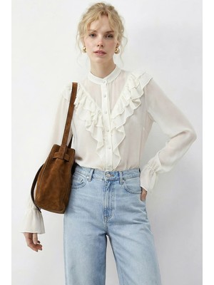 Shade Kadın Volan Detaylı Transparan Şifon Gömlek