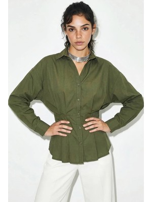Shade Kadın Pileli Belden Oturtmalı Poplin Gömlek