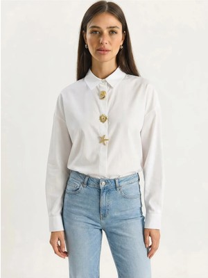 Shade Kadın Gold Düğme Aksesuarlı Poplin Gömlek