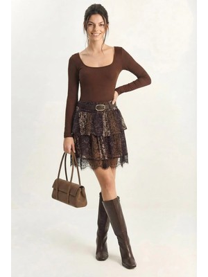 Shade Kadın Kemerli Astarlı Dantel Detaylı Mini Etek