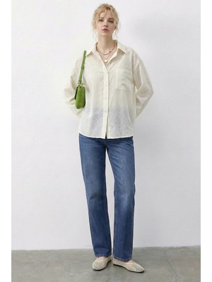 Shade Kadın Kendinden Dokulu Desenli Pamuklu Gömlek