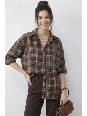 Shade Kadın Ekose Desenli Relaxed %100 Pamuk Gömlek