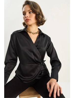 Shade Kadın Kruvaze Yandan Bağlamalı Saten Gömlek
