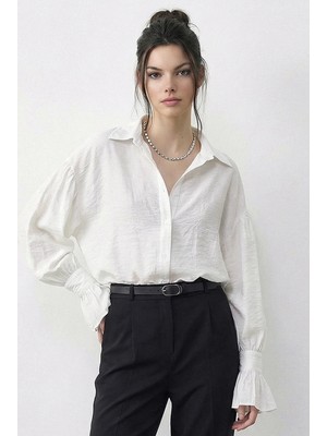 Shade Kadın Fırfır Manşet Detaylı Oversize Gömlek