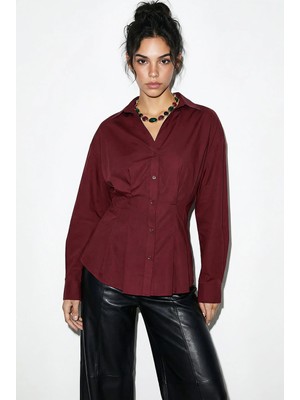 Shade Kadın Pileli Belden Oturtmalı Poplin Gömlek