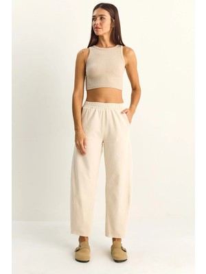 Shade Kadın Beli Lastikli Cep Detaylı Havuç Kesim Keten Pantolon