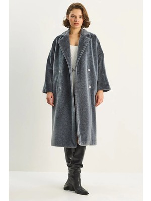 Shade Kadın Sakallı Yumuşak Dokulu Kruvaze Yaka Astarlı Cep Detaylı Kuşaklı Kaban