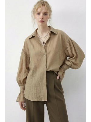 Shade Kadın Fırfır Manşet Detaylı Oversize Gömlek