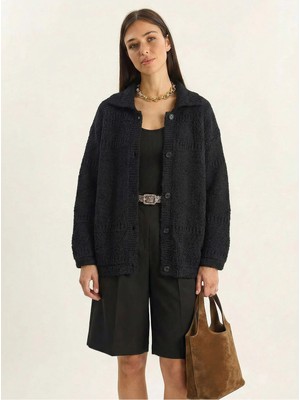 Shade Kadın Pointelle Örgü Düğmeli Şal Yaka Hırka