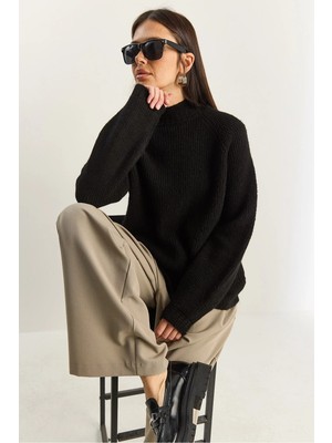 Shade Kadın Bisiklet Yaka Reglan Kol Örgü Desenli Yumuşak Dokulu Triko Kazak