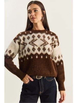 Shade Kadın Bisiklet Yaka Desenli Şardonlu Triko Kazak