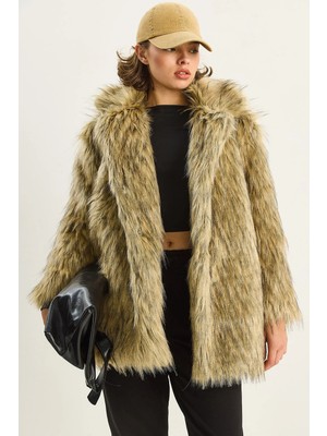 Shade Kadın Kruvaze Yaka Astarlı Araboy Suni Kürk Kaban