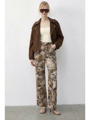 Shade Kadın Vintage Desen Yüksek Bel Denim Pantolon